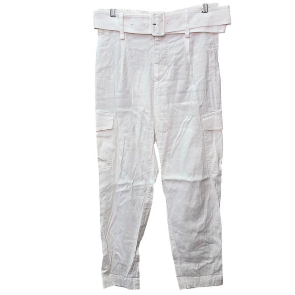 Vince Pants Womens Size 6 White Linen Cargo Pocket Belted Beach Coastal Vacay - Picture 1 of 11